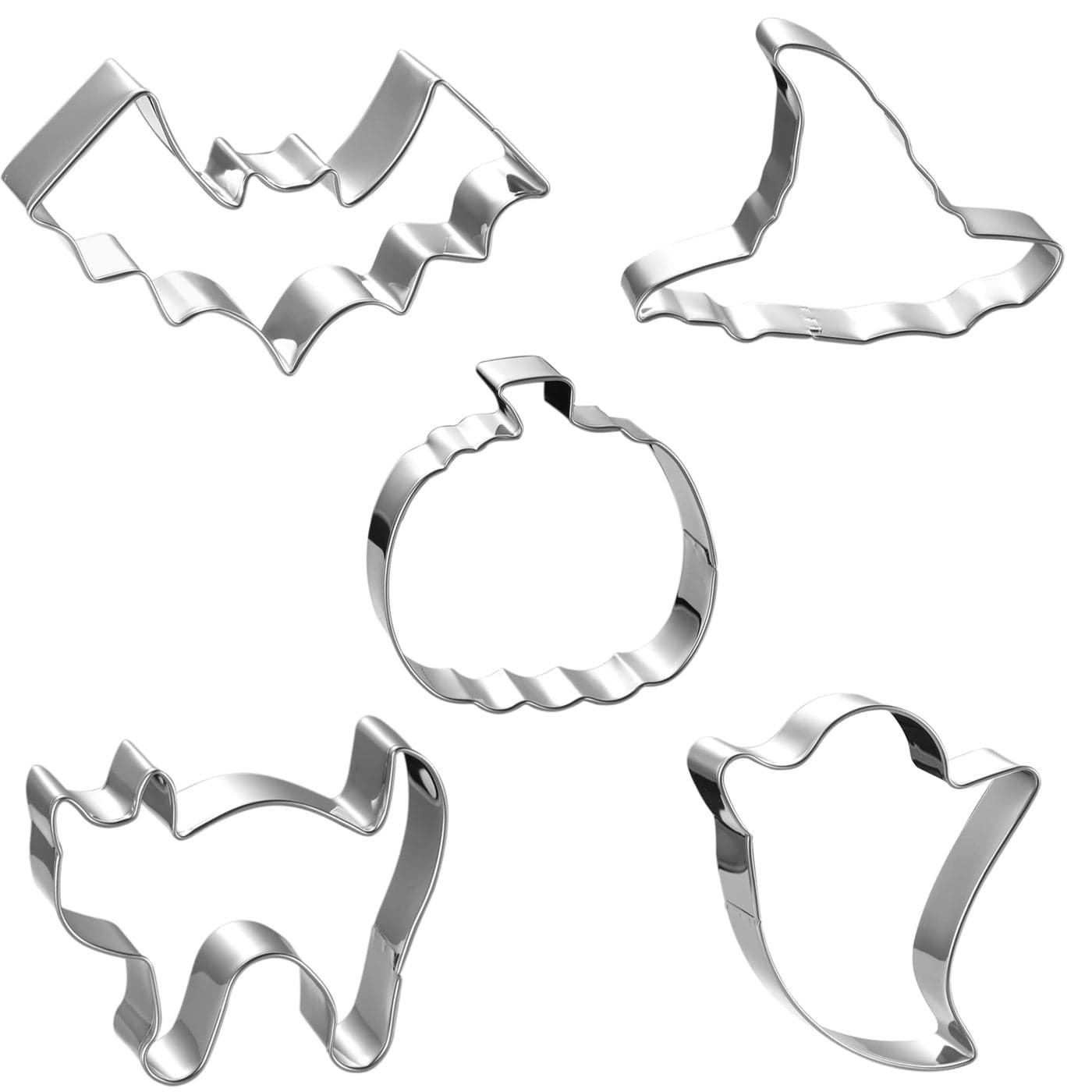 Halloween Cookie Cutters Set Large Witchs Hat Pumpkin Ghost Bat and Cat Cutter Stainless Steel