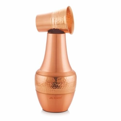 JALKUMBH Pure Zuchi Copper Venus Water Pot with Inbuilt Glass, Hammered Shine Design,Store and Drink Purpose,BPA Free with Ayurvedic & Other Health Benefits for Home, Office 1500 ml (Pack of 1)