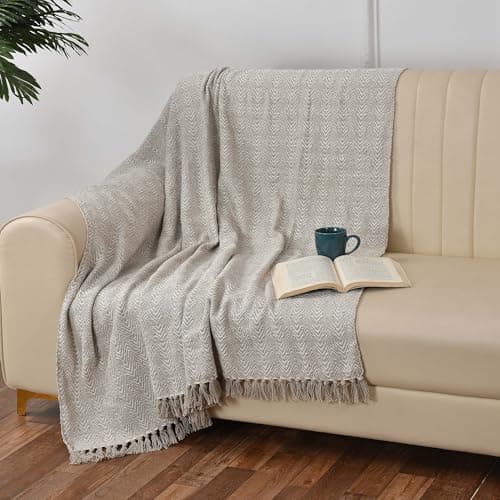 SASHAA WORLD Soft Herringbone Throw Blanket | Used Both Indoor and Outdoor |Blanket for Living Room, Sofa, Bed & Chair | Grey Throw Blanket| Pack of 1, 180 x130 cm