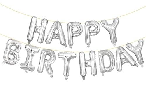 LIOZEOKUN Happy Birthday Balloon Letters 16 inch Mylar Foil Birthday Balloons Banner Sign for Birthday Party Decorations Supplies Silver