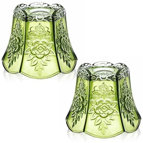 2 Pcs Glass Rose Lamp Shades Small Flower Sconce Shade E26 Base 1.65" Top x 5.5" Dia. x 4.72" H Mini Lampshades Replacement for Floor Table Chandelier Decor Vanity Pendant Light Covers (Green)