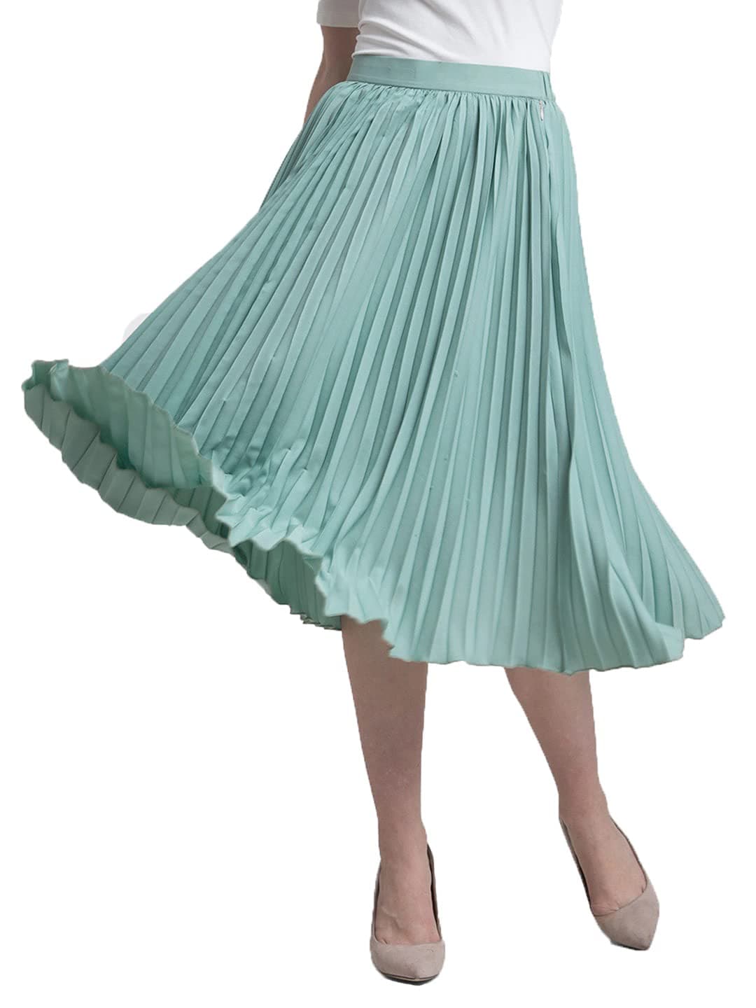 OTABU Women's/Girl's Midi Skirt (in, Alpha, 2XL, Sky Green)