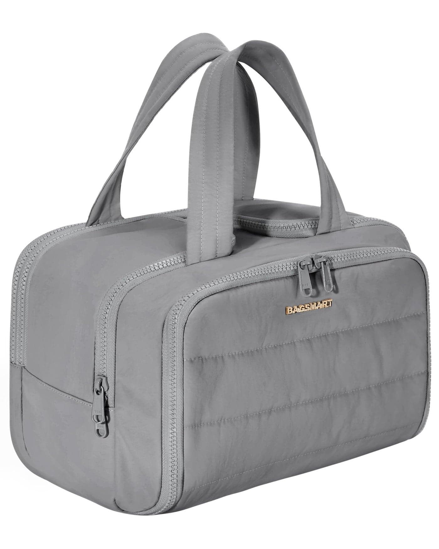 BAGSMART Travel Toiletry Bag, Lightweight Large Wide-open Travel Bag for Women, Puffy Cosmetic Makeup Bag Organizer with Handle for Accessories,Essentials, Toiletries, Grey