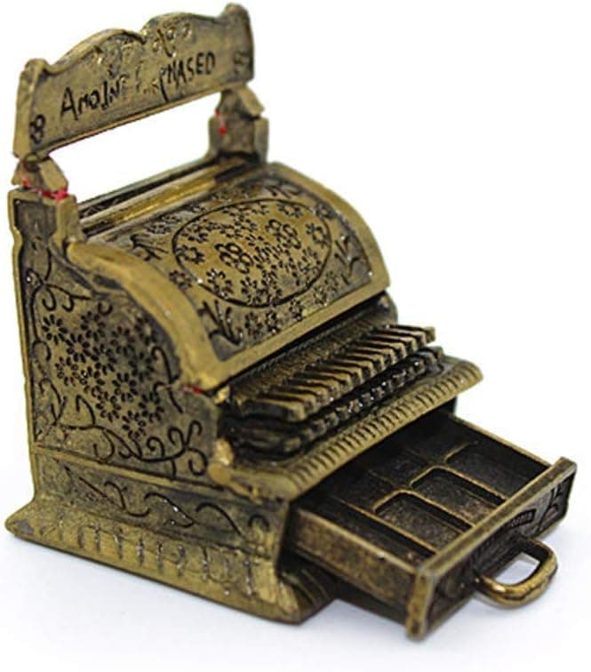 112 Scale Vintage Metal Cash Register Model Miniature DIY Dollhouse Home Decor Simulation Furniture Toy Dollhouse Accessories