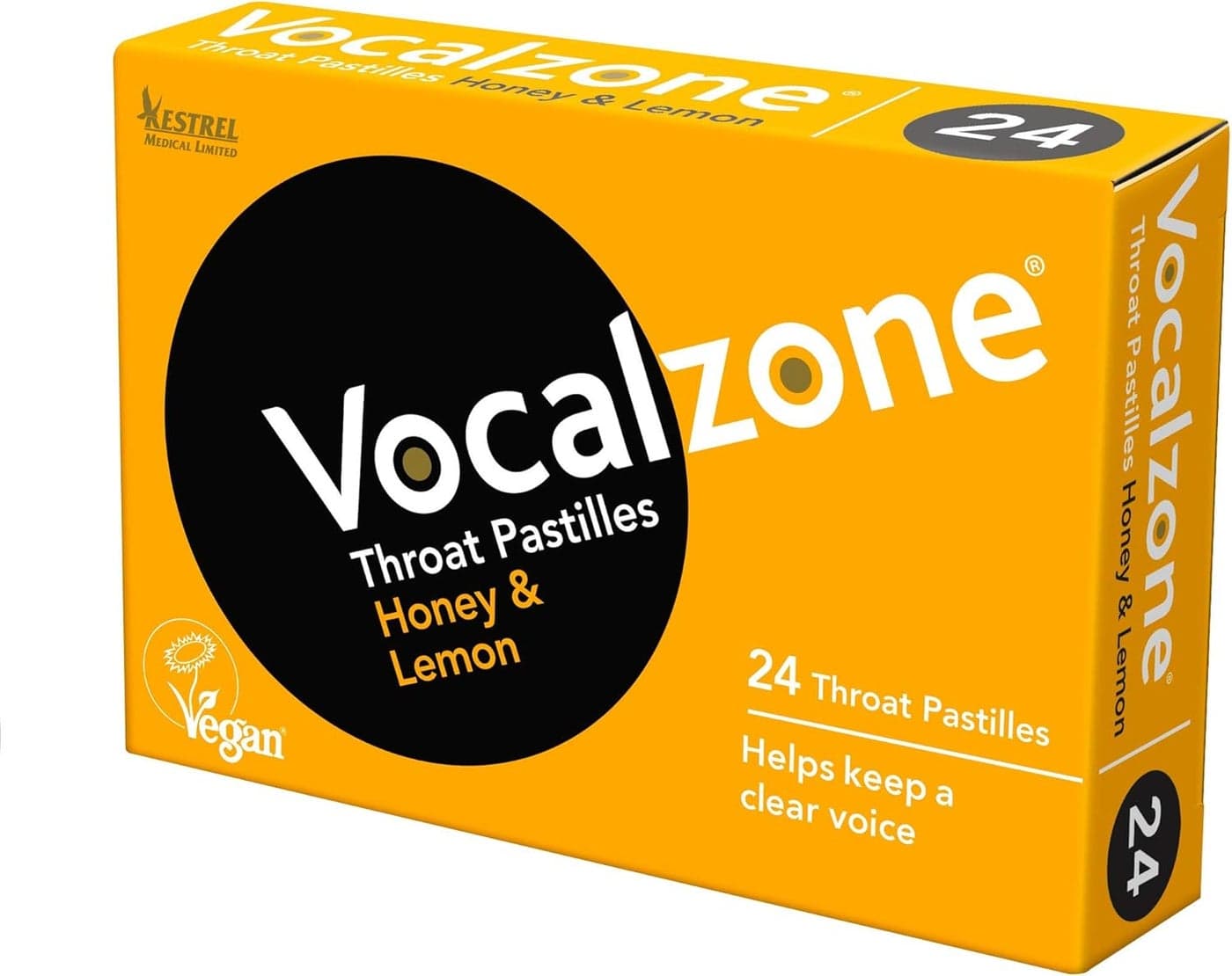 Vocalzone Throat Pastilles Honey Lemon 24 For Sore Throats and Hoarseness When Overusing Your Voice Produced and sold in the United Kingdom since 1912