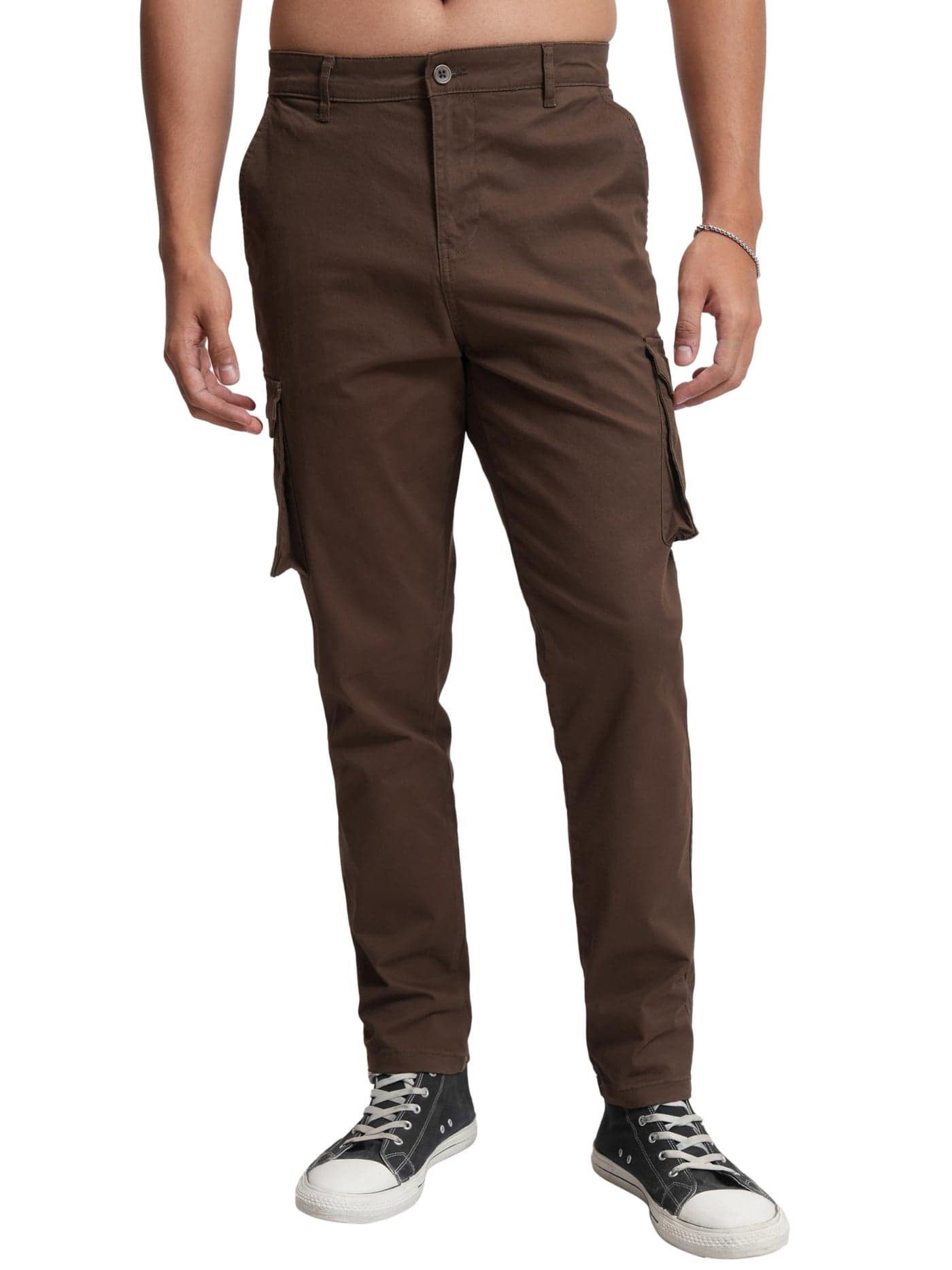 Highlander Men's Mid-Rise Straight Fit Cargo Trousers | Functional Utility Pockets | Tousers for Men Desert Palm