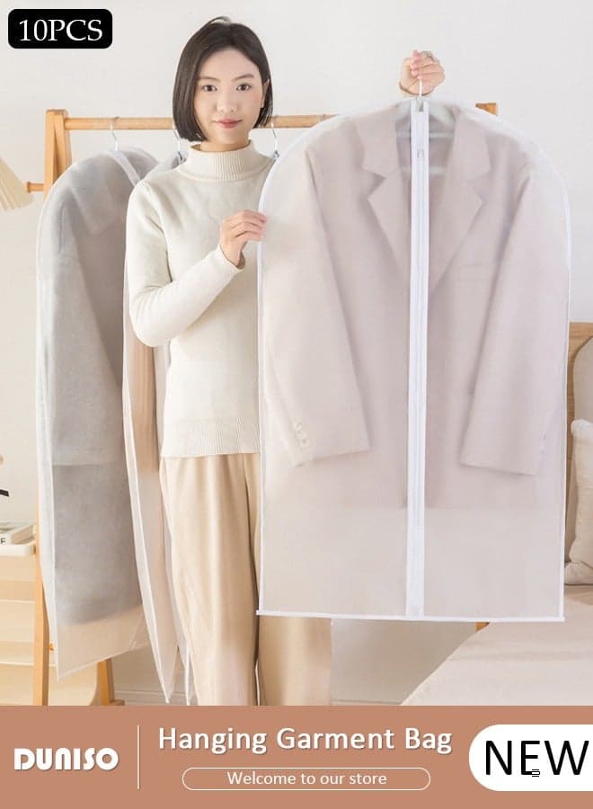 10 Pack Clear Garment Bags for Hanging Clothes with Full Zipper, Dust Proof Hanging Clothes Storage Bag Travel Hanging Garment Bags for Closet Storage, Suit Bags for Closet Storage and Travel 60*100cm
