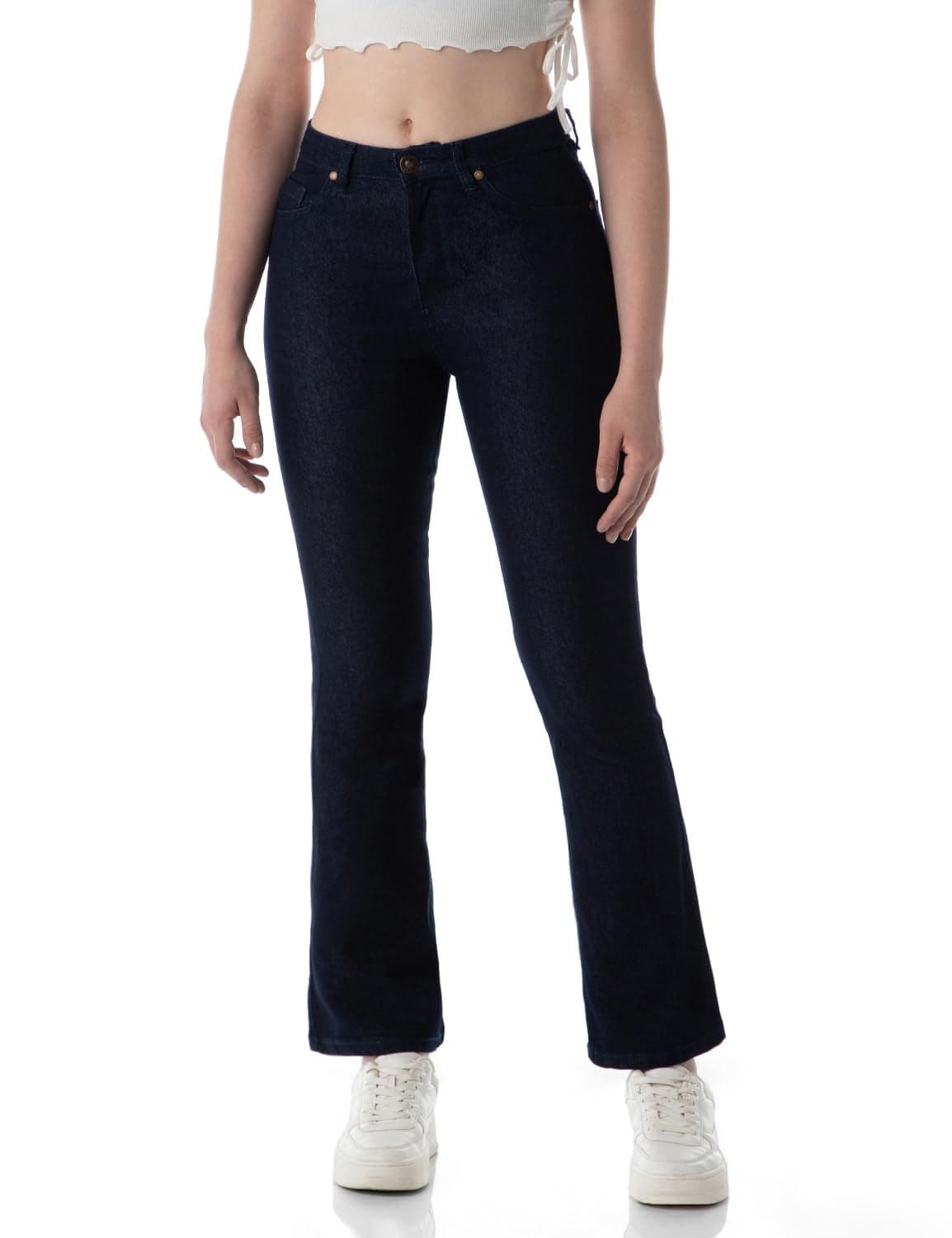 INKD Women's Flared Bootcut Jeans - High-Rise | Enzyme Wash | Classic 5 Pocket Styling (INKSS24WJN-410-Dark Knight-38)