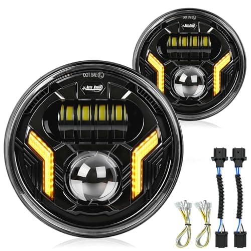 Auto Buero 2PCS 7 inch Led Headlight Round H6024 Led Headlight with DRL Turn Signal Compatible with Jeep Wrangler JK TJ CJ Miata Chevy S3 Hummer H1 H2DOT Approved