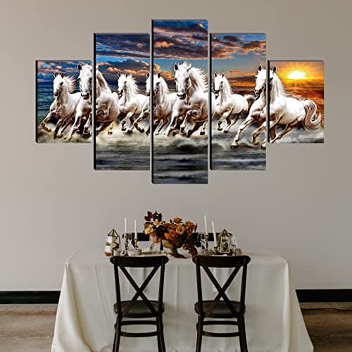 SAF Set of 5 seven running horses UV Textured Home Decorative Gift Item MDF Panel Painting 18 Inch X 30 Inch SAFPNL32234