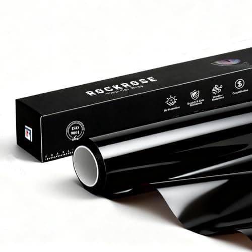 RockRose 2026 Ultra Gloss Black Vinyl Wrap for Cars 12 in x 10FT Self Adhesive Car Wrap Vinyl Roll AntiWrinkle Air Release Durable Piano Black Gloss Finish for Exterior Interior