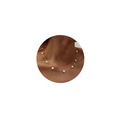 VRIUA Pearl Necklaces for Women 14k Gold Plated Pearl Necklace Dainty Everyday Minimalist Gold Necklace for Women