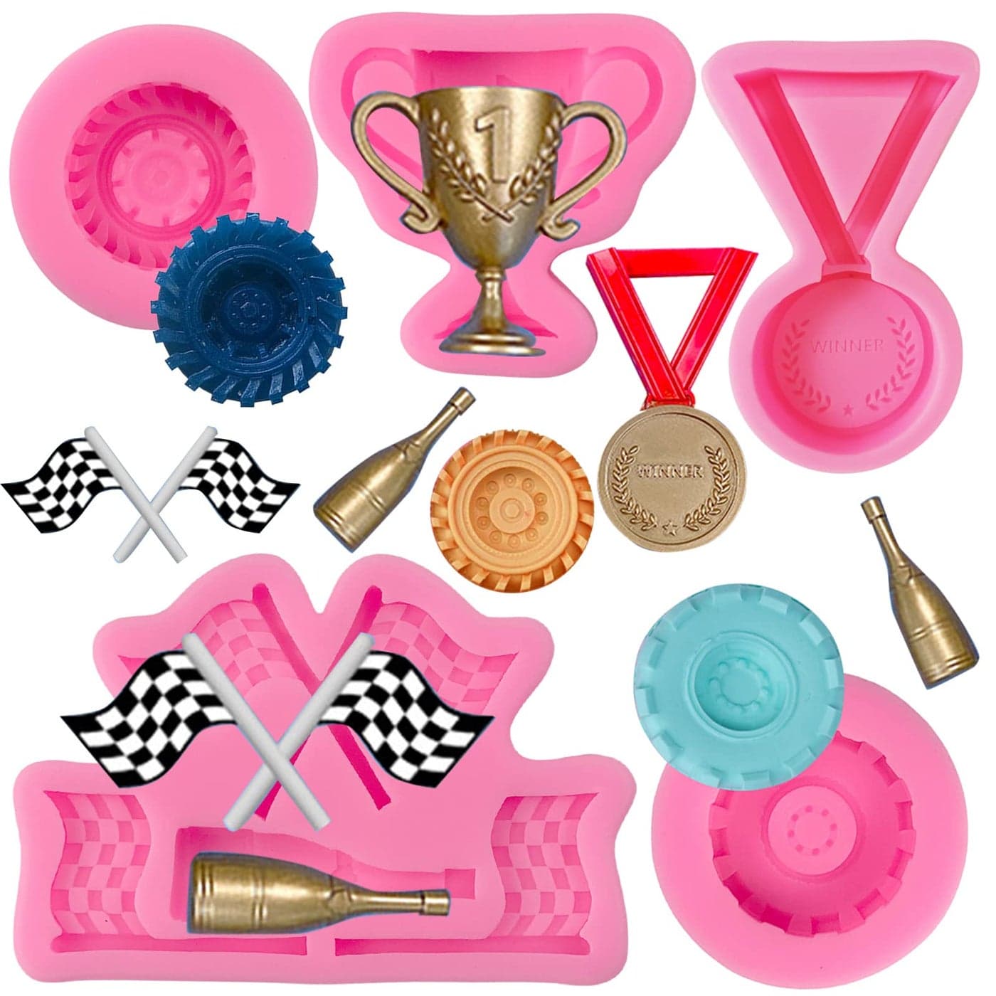 Rainmae Race Car Silicone Molds 3D Round Tire Fondant Mold Truck Wheel Shape Silicone Mold Racing Car Chocolate Candy Mold Baking Mold Cupcake Topper Decoration for DIY Birthday Clay Resin Crafting