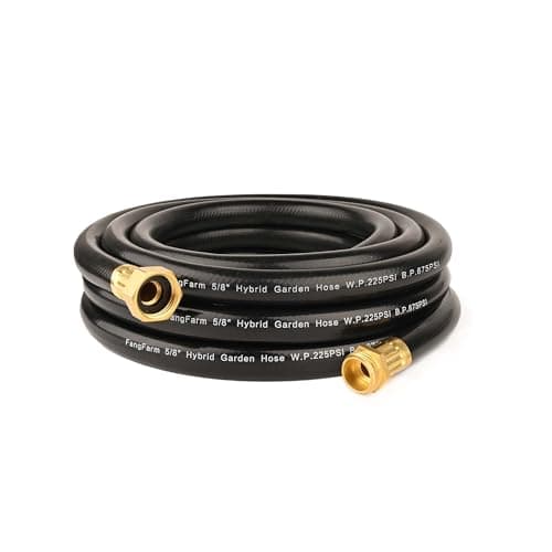 FangFarm Hybrid Garden Hose 25FT - 5/8" Durable Sturdy and Functional Heavy Duty Rubber Hose with Brass Fittings - UV Resistant and Leak Proof for Lawn Care Gardening and Outdoor Cleaning