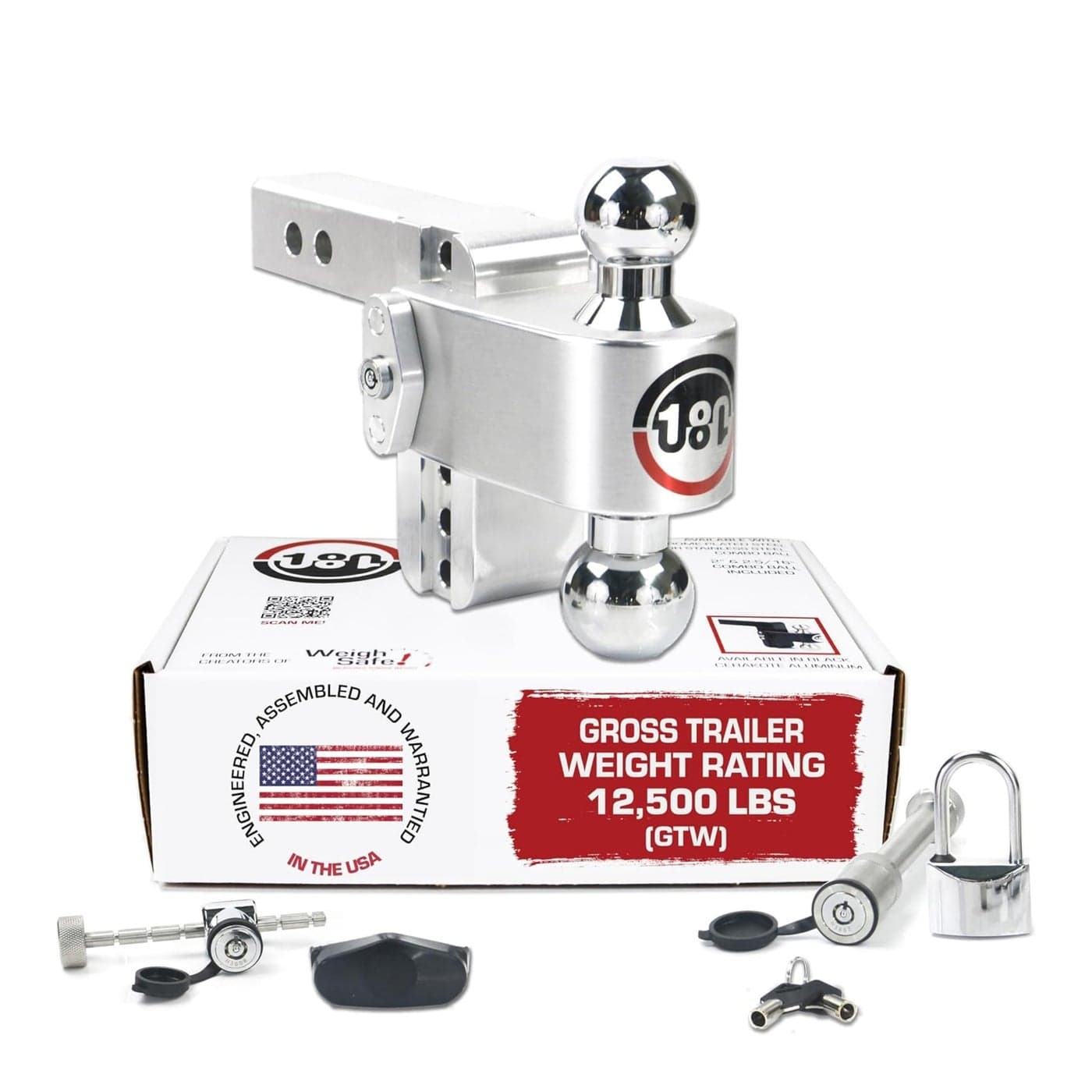 Weigh Safe Adjustable Trailer Hitch Ball Mount 4 Adjustable Drop Hitch for 2 Receiver w 4 pc Keyed Alike Lock Set Heavy Duty Aluminum Trailer Tow Hitch wChrome Plated Tow Balls 12500 lbs GTW