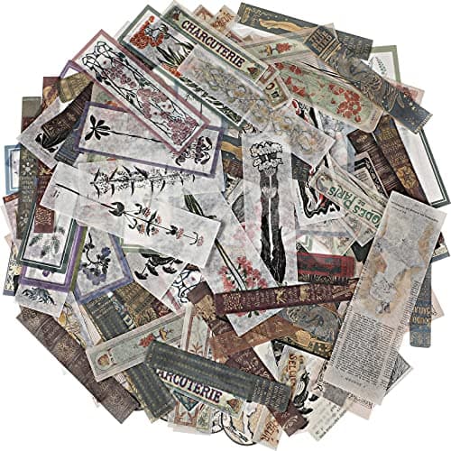 120 Pieces Vintage Scrapbook Washi Stickers Antique Decorative Planner Journal Decals Retro DIY Self-Adhesive Washi Paper Stickers for Photo Albums Cards DIY Projects(Flower, Title, Book)