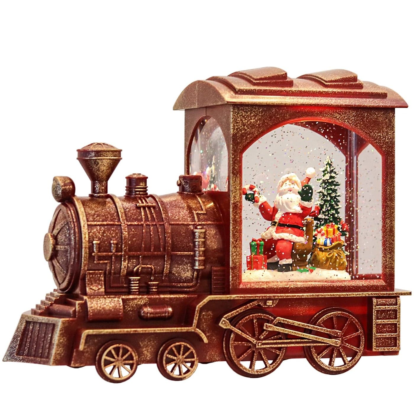 Eldnacele Singing Christmas Train Snow Globe with Music Timer Lightedup Battery Operated Glittering Lantern for Christmas Table Centerpiece Decoration and Gift Santa