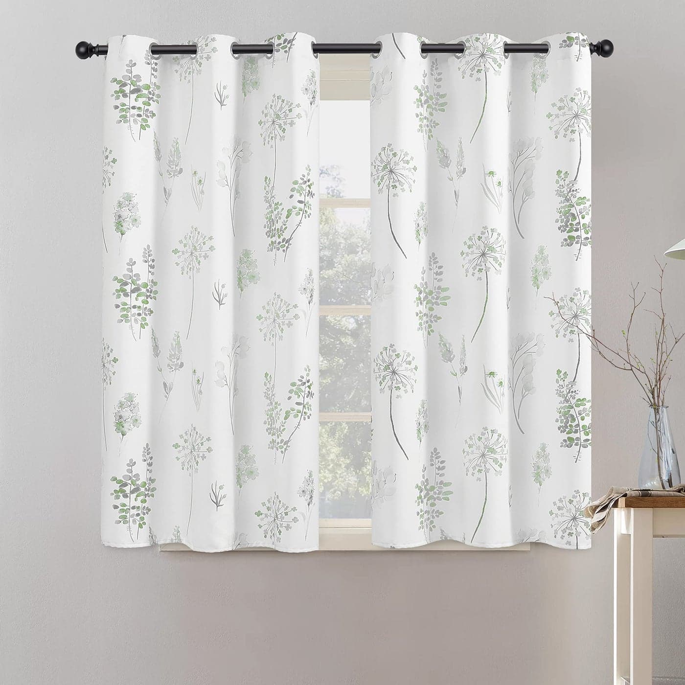 XTMYI Short Bathroom Curtains for Small Window80 Blackout Watercolor Eucalyptus Wildflowers Boho Curtains for Kitchen Nursery45 Inch LengthSage Green and Grey