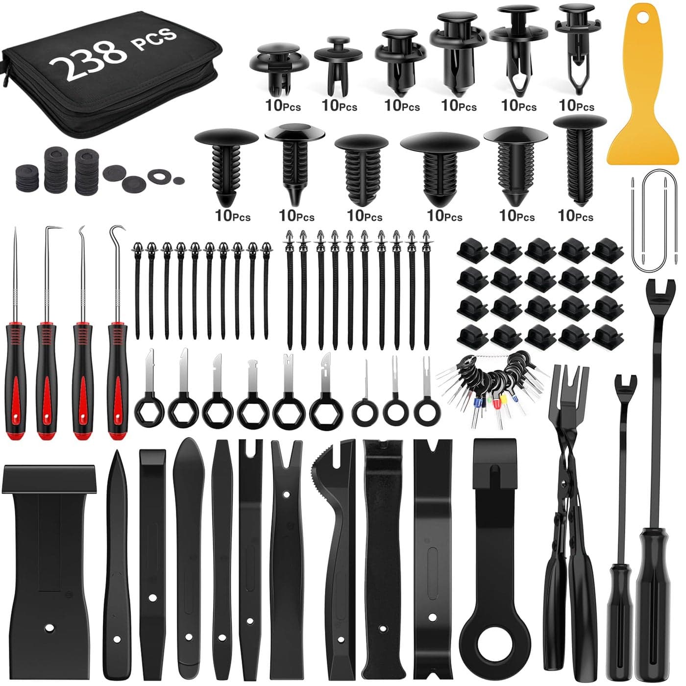 GOOACC 238Pcs Trim Removal Tool Auto Push Pin Bumper Retainer Clip Set Fastener Terminal Remover Tool Adhesive Cable Clips Kit Car Panel Radio Removal Auto Clip Pliers Black