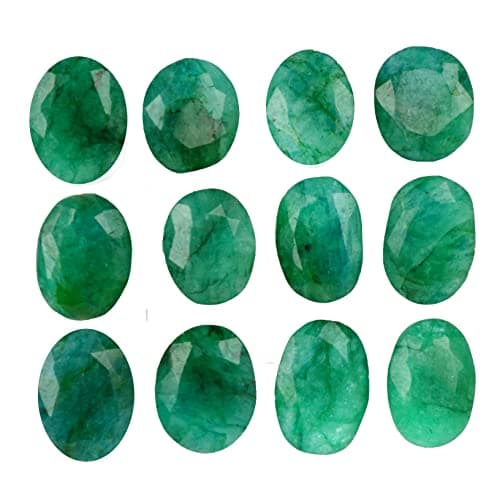 REAL-GEMS Approx 60 Ct / 12 Pcs Natural Oval Cut Colombian Loose Green Emerald Gemstones Lot
