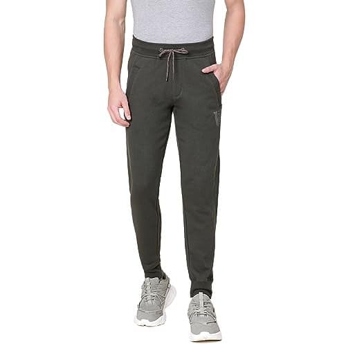 Van Heusen Athleisure Men Regular Fit Joggers - Cotton Rich - Smart Tech, Easy Stain Release, Anti Stat, Quick Dry, Ultra Soft_50044_Moss Green_L
