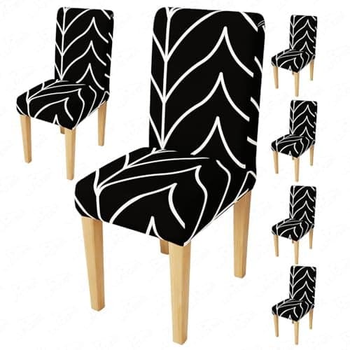 Lukzer 6PC's Black Stripe Pattern Stretchable Dining Chair Cover | Universal Fit Removable Washable Slipcover | 140 GSM Polyester Spandex | Elastic Protective Cover for Home & Hotel Chairs (CC-027-06)