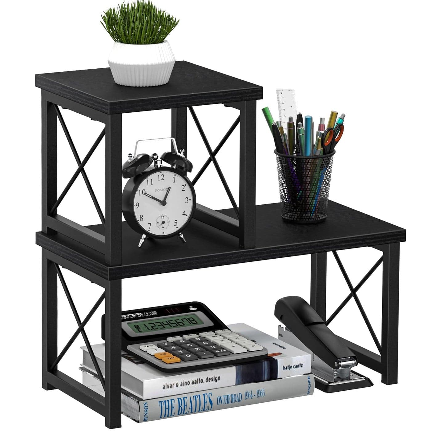Honiter Desktop Shelf Desktop Organizer Shelf Freestanding Small Bookshelf Desk Shelf Organizer 2 Tier Independent Stackable Desk Organizer Desktop Office Storage Rack Display Shelf Black 76in