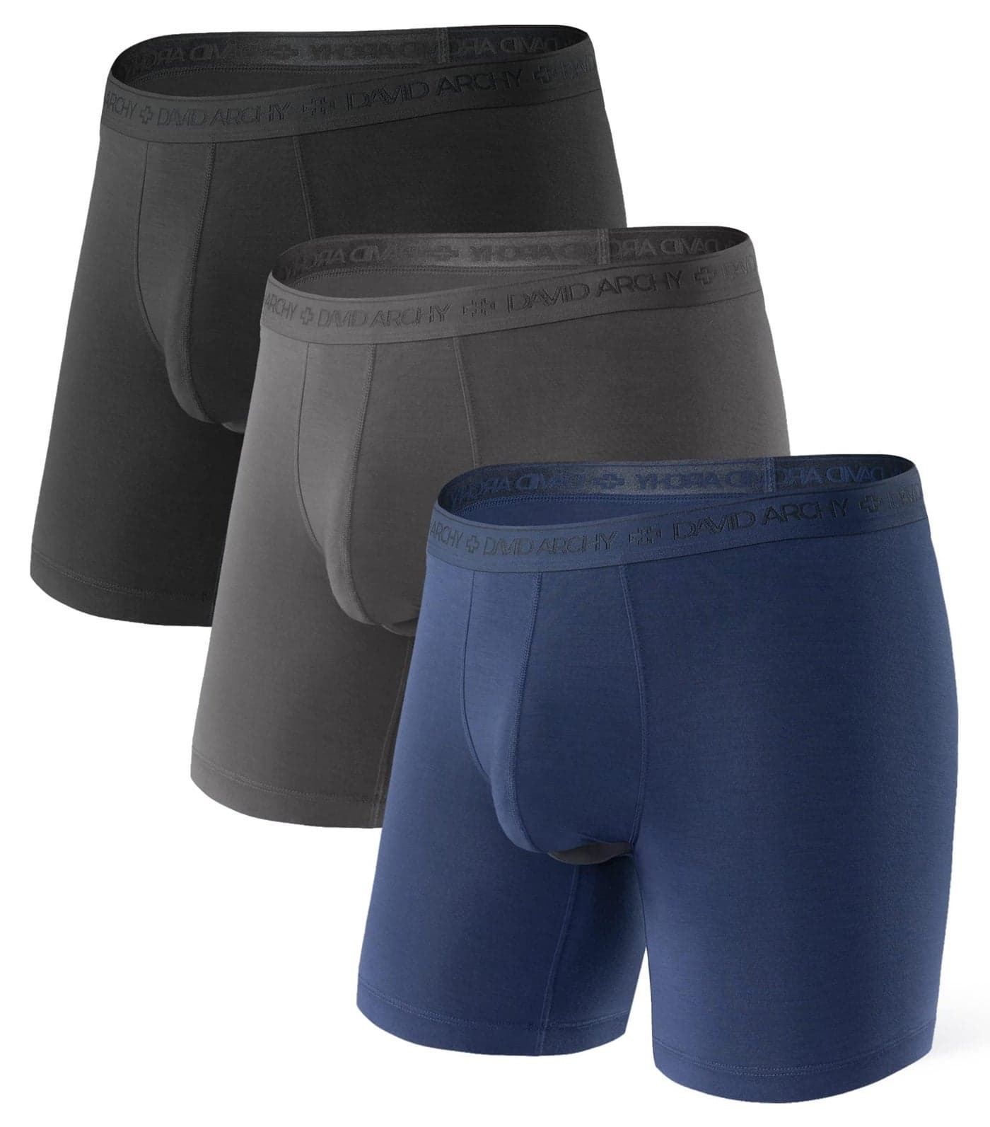 DAVID ARCHY Men's Underwear Micro Modal Dual Pouch Trunks Support Ball Pouch Bulge Enhancing Boxer Briefs for Men 3 or 4 Pack(M,Black/Dark Gray/Navy Blue)