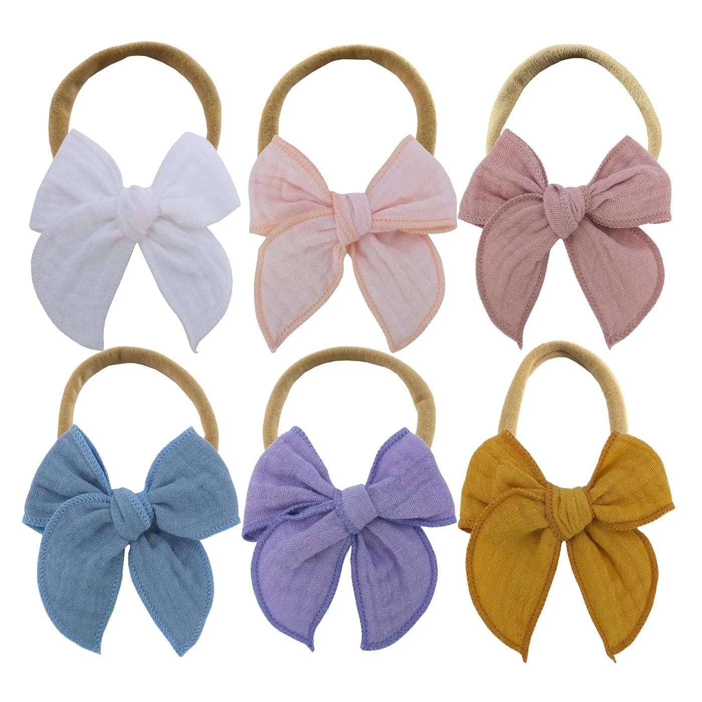 Sugarmelon Original Cotton Gauze Headband for Newborn Toddler Infant Baby Girl Kids Muslin Cotton Hair Bow Headbands Turban Elastic Hair Bands 6 pcs Bow Nylon Headband