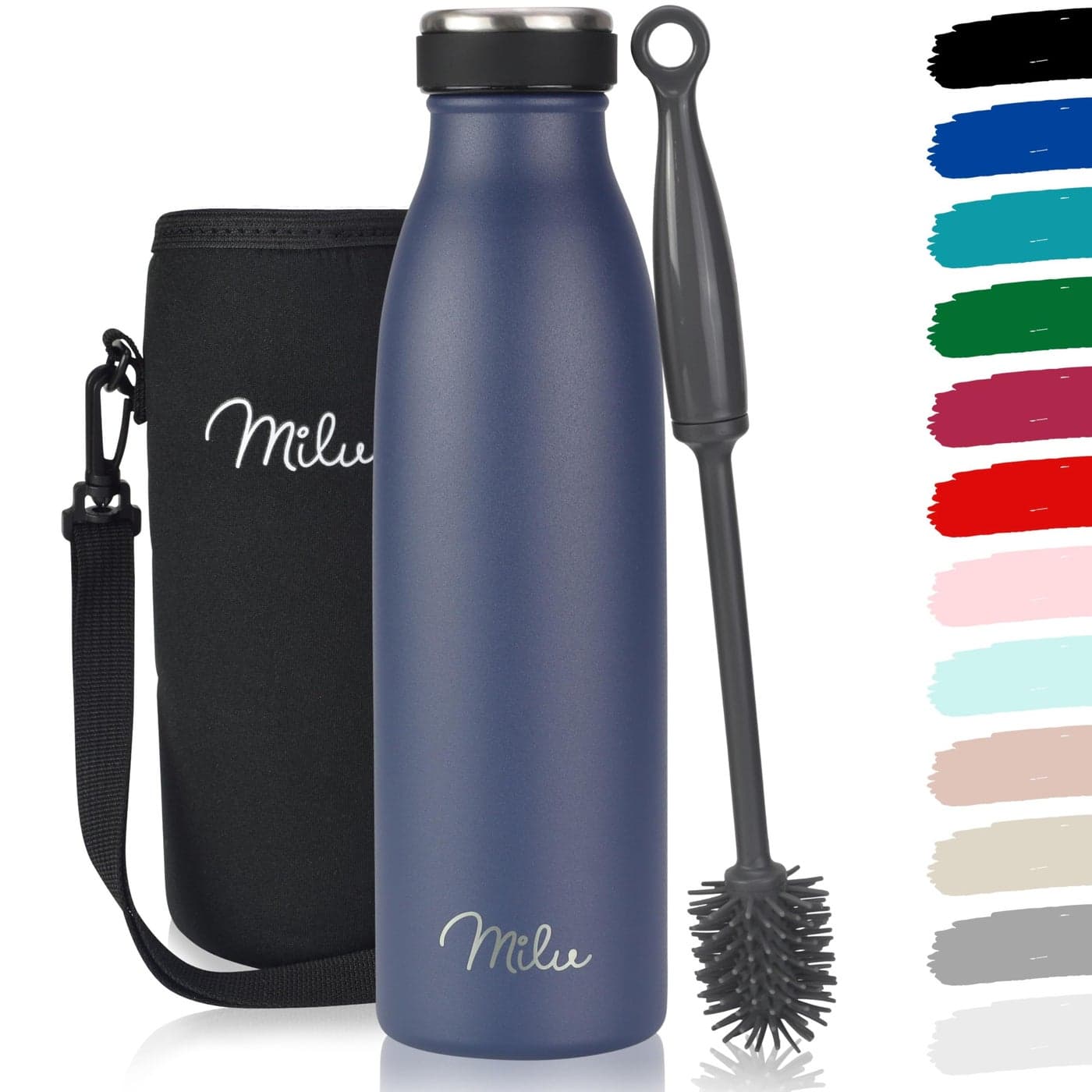 Milu Stainless Steel Drinking Bottle 500 ml Insulated Thermo Flask for Water Leak Proof Insulated and Double Walled Carbonated Navy Blue 500ml