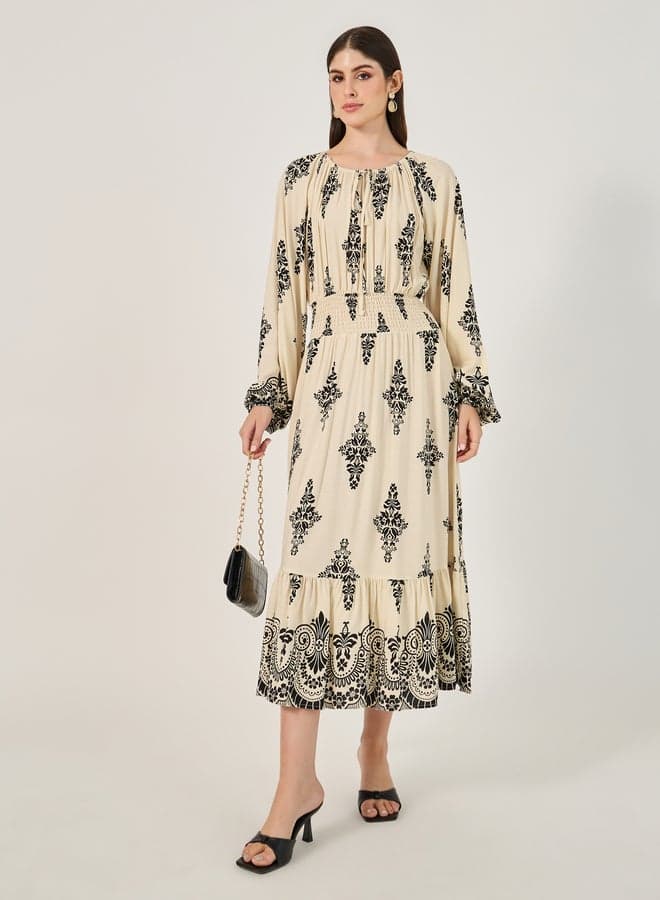 Printed Peasant Dress