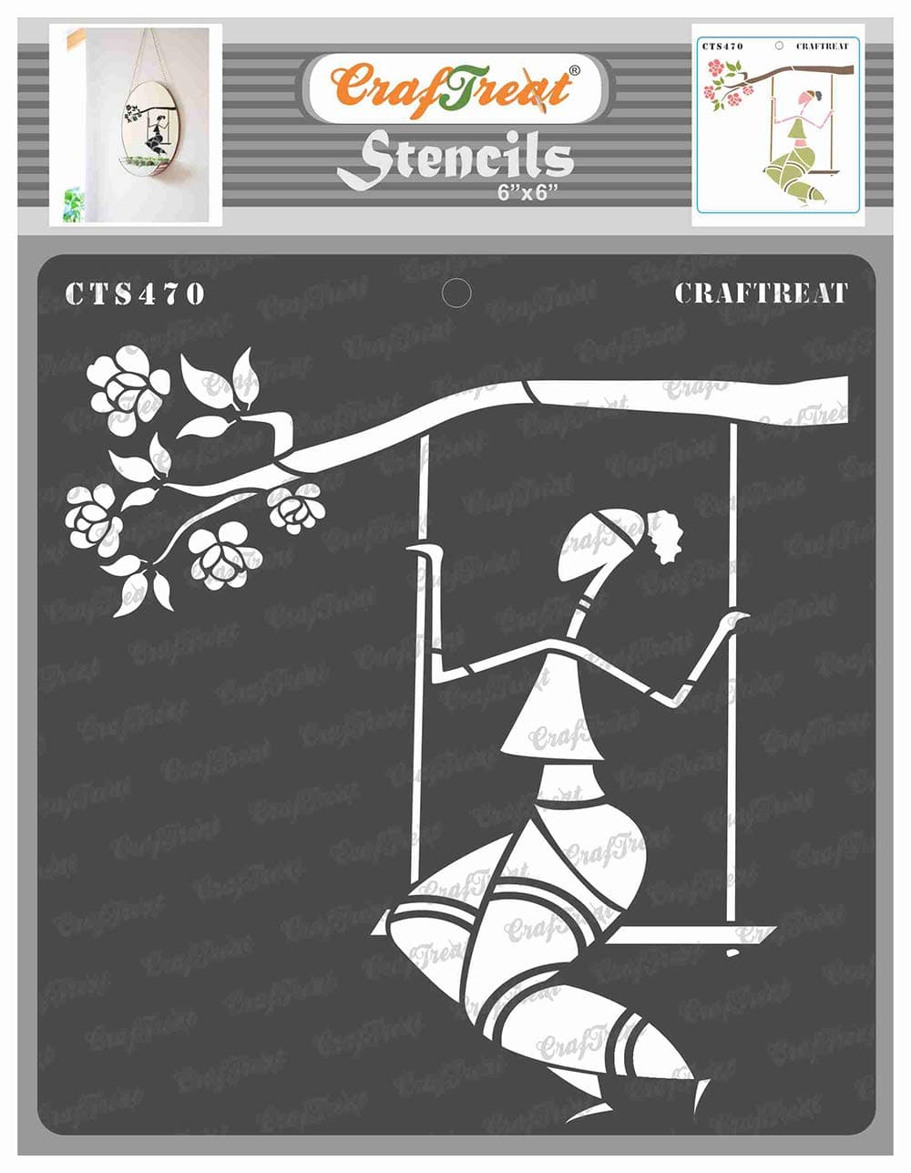 CrafTreat Reusable Tribal Paint Stencils for Painting on Wood Canvas Paper Fabric Floor Wall and Tile Sitting on a Swing 6x6 Inches DIY Art and Craft Stencils Woman Stencil Template