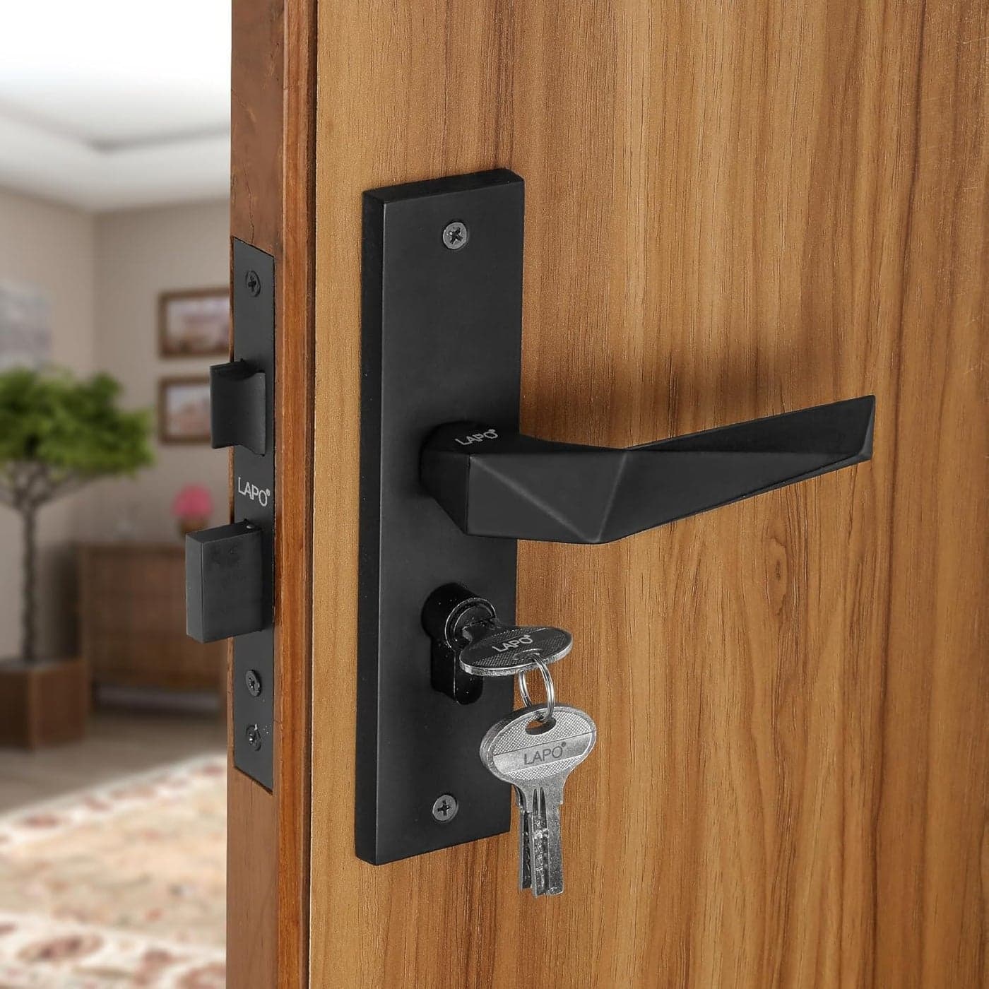 LAPO Heavy Duty Door Lock for Main Door Mortise Door Lock for Home Door Lock Handlesets for Bedroom Mortise Handlesets with 3 Brass Keys Black Finish 3 Years Warranty RO126CY