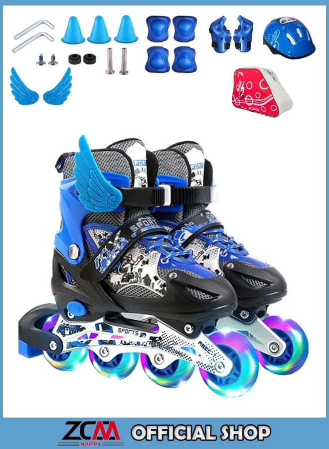 Adjustable Inline Skates Roller Skate Set with LED 4 Wheel Flashing Lights — M(35-38)
