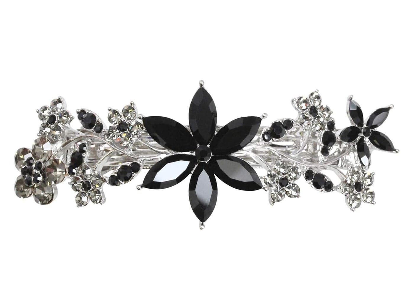 Faship Gorgeous Black Crystal Floral Hair Barrette Clip