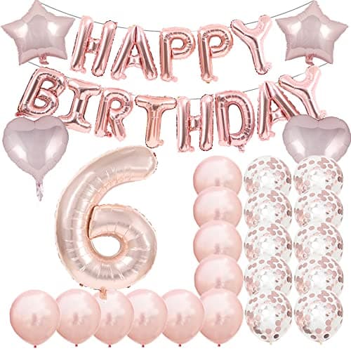 ZSNWGZ Sweet 6th Birthday Decorations Party SuppliesRose Gold Number 6 Balloons6th Foil Mylar Balloons Latex Balloon DecorationGreat 6th Birthday for GirlsWomenMenPhoto Props
