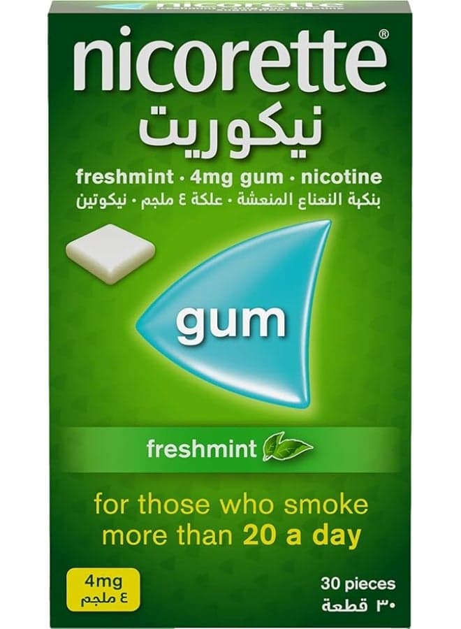 Nicorette Gum 4 mg Nicotine Gum Sugar-free, Fresh Mint Flavour, 30 Pieces