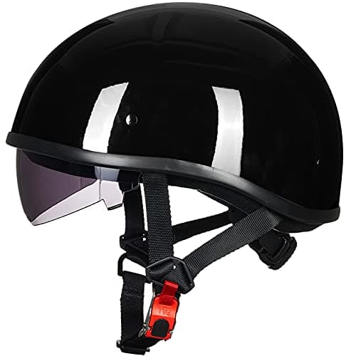 ILM Motorcycle Half Helmet with Sunshield Quick Release Strap Half Face Fit for Cruiser Scooter DOT Approved 883V (Gloss Black, X-Large)
