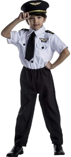 Dress Up America Pilot Costume for Kids Airline Captain Uniform Medium Black and White