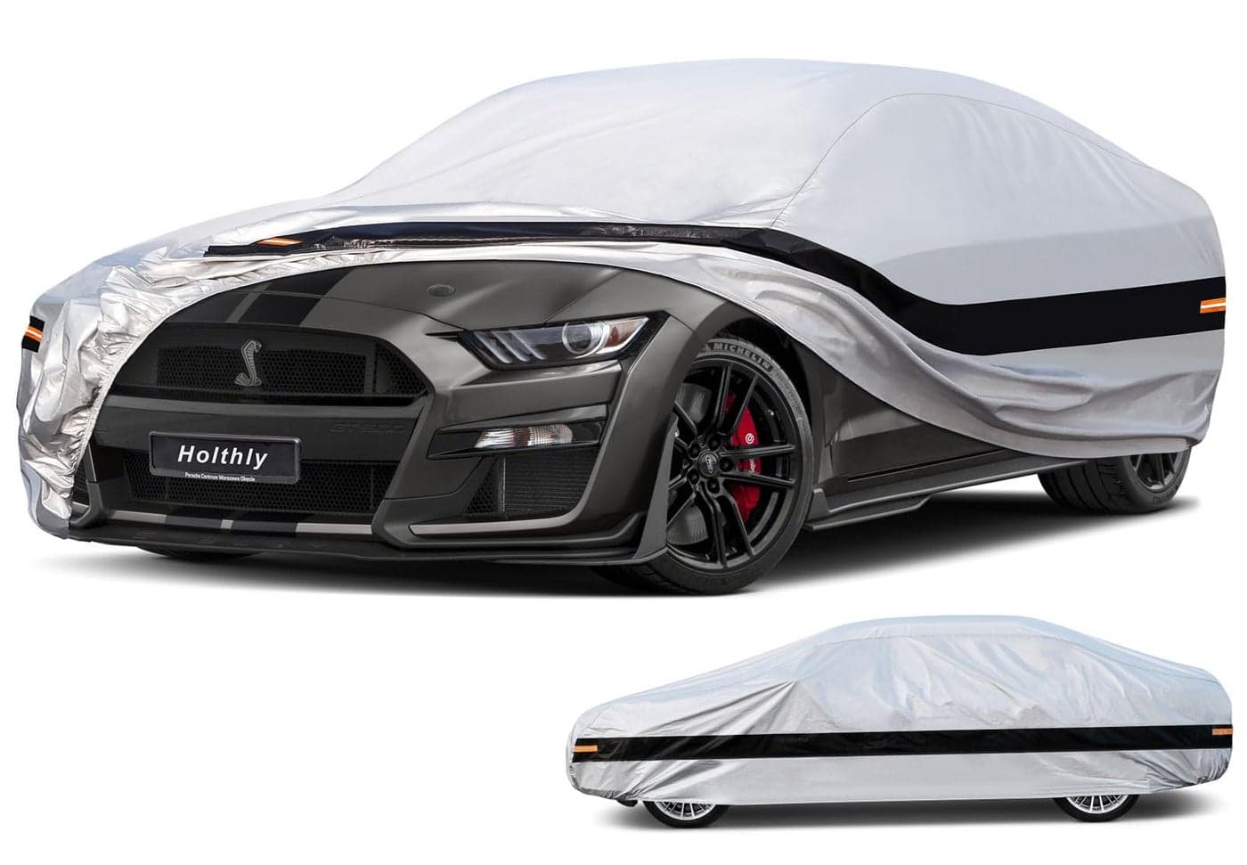 Holthly 10 Layers Car Cover Custom fit for Ford Mustang/Shelby (1964-2024) Waterproof All Weather for Automobiles, Outdoor Full Cover Rain Sun UV Protection.Silver