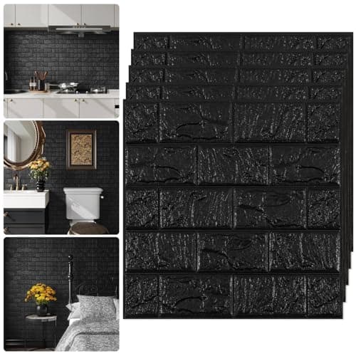 Faux Brick Wall Panels Peel and Stick Tile 3D Stick on Backsplash Tiles for Kitchen Black Sound Proof Foam Stone Wall Panel for Walls Waterproof Fake Brick Paneling for Bathroom 10PCS 118x118
