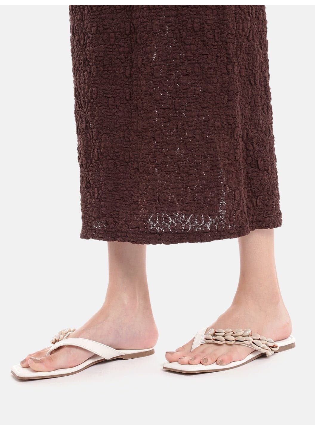 Marina White Women'S Chic Square Toe Resortwear Slides Authentic Ethically Sourced Seashells