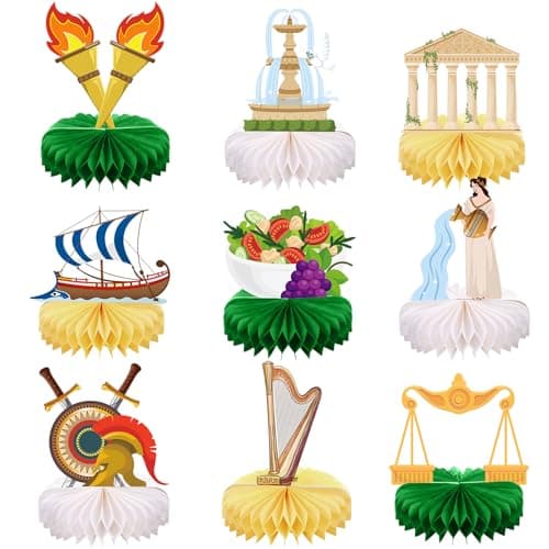 Funrous 9 Pcs Greek Decoration Greece Honeycomb Centerpieces Ancient Greece Themed Party Decorations Greek Mythology Party Favors Cutout Craft for Birthday Decor Ancient Roman Activities Supplies