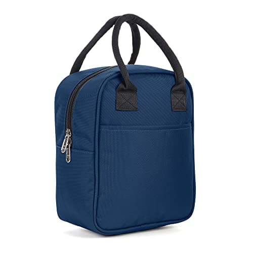 DOUBLE R BAGS Insulated Lunch Bag for Office, School & Picnic | Thermal Tiffin Carry Bag for Men, Women & Kids with 2 Pockets | Reusable Food Storage Tote (Navy, 26x21x13 cm, 1 Compartment)