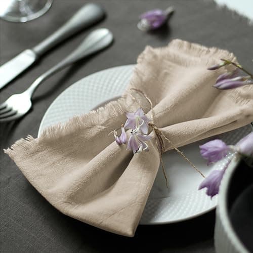 Ayuzawa Handmade Cloth Napkins 100 Cotton Napkins with FringeDelicate Handmade Cloth Napkins for Dinners Parties Weddings and More18 x 18 Inch Set of 4 Beige