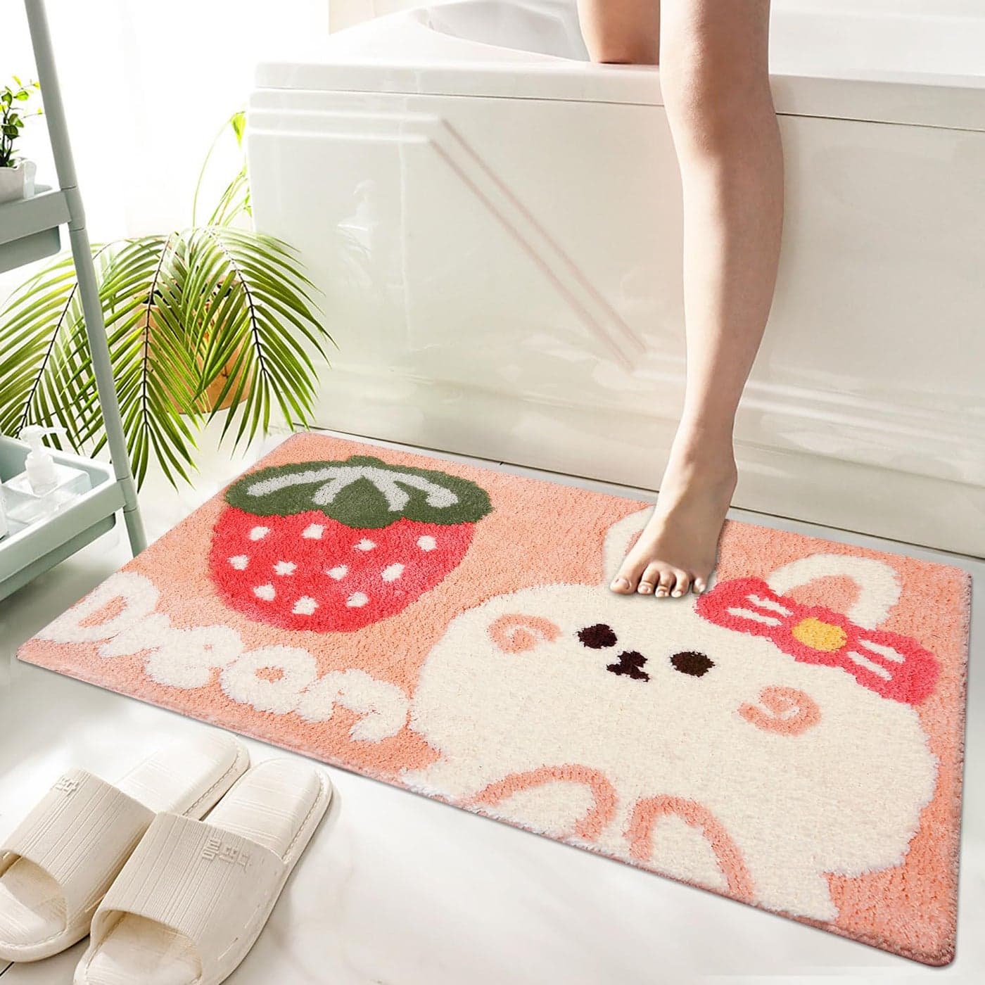 Hi Space Pink Bathroom Rugs 315x197IN Cute Bath Mat for Bathroom Non Slip Machine Washable Soft Absorbent Rabbit Bath Rug Plush Thick Shaggy Rugs for Tub Shower Sink Fluffy Home Decor Accessories