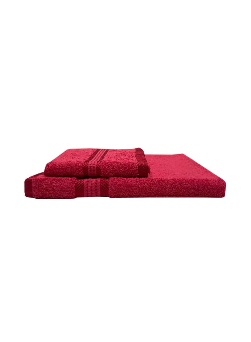 Daffodil (Red) Premium Towels (Set of 1 Hand & 1 Bath Towel) 100% Cotton, Highly Absorbent and Quick dry, Hotel and Spa Quality Bath linen with Stripe Diamond Dobby-500 Gsm