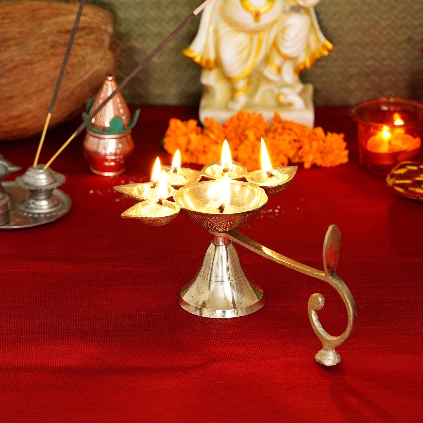 Webelkart Brass 5 Deepak Set Paanch Diya for Puja and Diwali Home Decoration