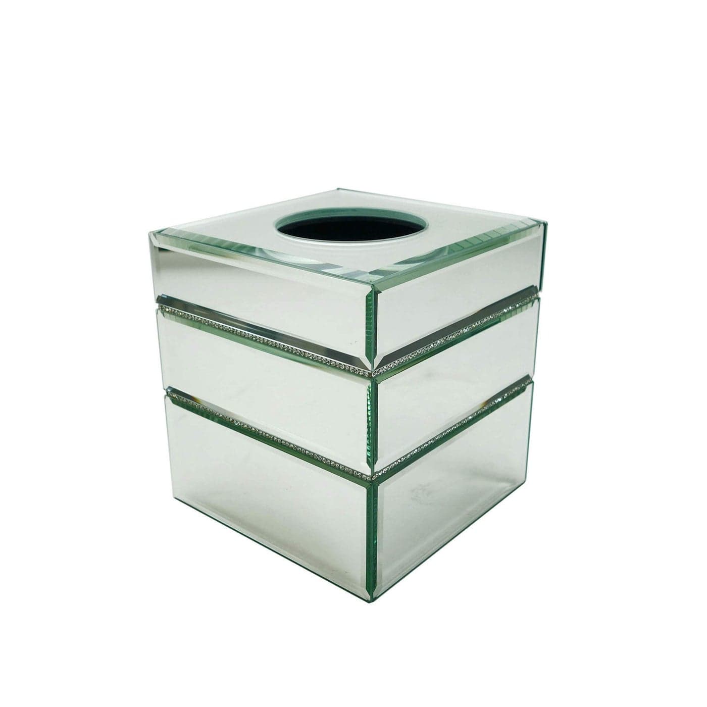 Elegant Home Fashions Leah Mirrored Tissue Box with Crystal Beads Mirror Finish