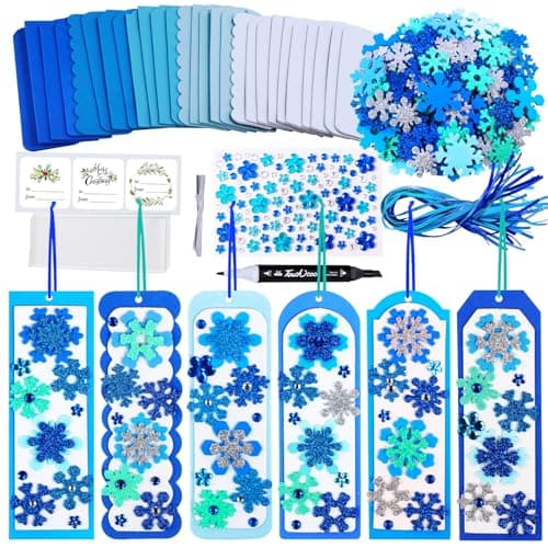 Winlyn 24 Sets Christmas Craft Kits Winter Crafts DIY 3D Christmas Snowflake Bookmarks Art Sets Snowflake Foam Stickers Arts and Crafts for Kids Party Favor Holiday Seasonal Home Classroom Activities